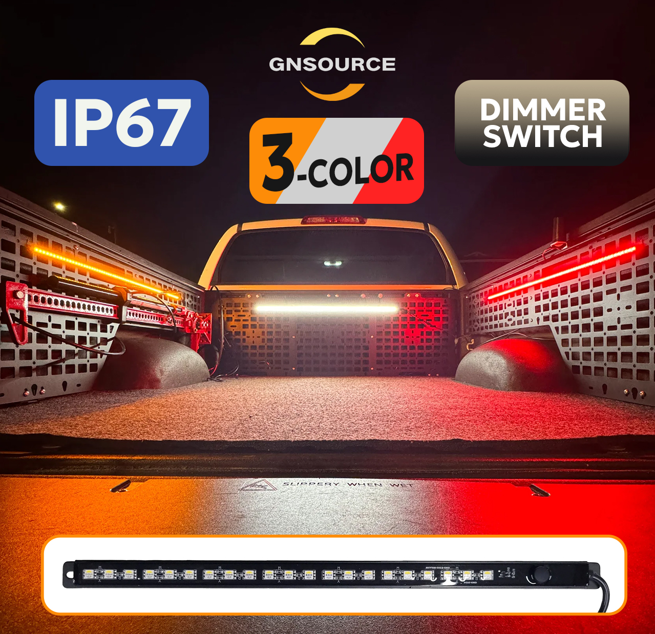 Aluminum Classic Light Strip - NEW! TRI-COLOR Red + Amber + White, Dimmer Switch - 30cm 60cm 90cm 100cm available