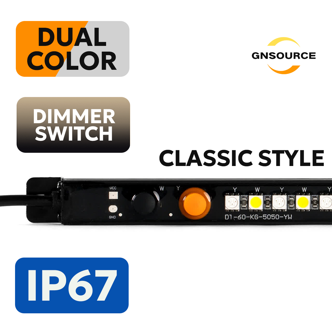 Aluminum Classic Light Strip - Dual Color, Dual Dimmer Switch - 30cm 60cm 90cm 100cm available